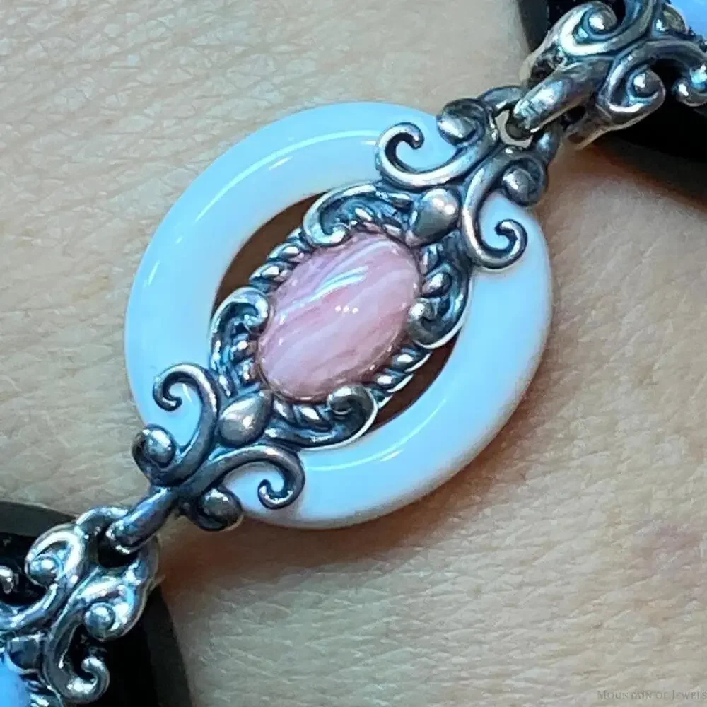Carolyn Pollack Sterling 3 Agates & 1 Rhodochrosite Link Bracelet For Women
